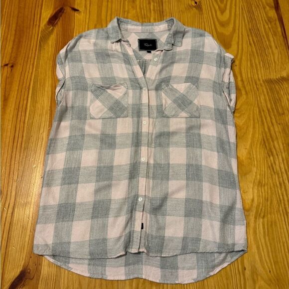 RAILS Britt Light Pink/Gray Plaid Cuffed Short Sleeve Shirt Women’s SIZE SMALL - Picture 4 of 12